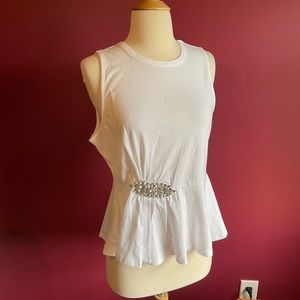 Express white peplum top with rhinestone embellishment NWT Sz S
